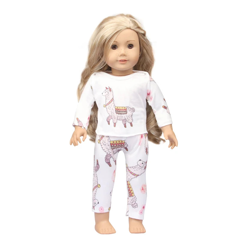 Doll Clothes Pajamas  For 43cm Baby New Born&American 18 Inch Girl Doll Unicorn Shark Cartoon Clothes Suit For Generation Doll