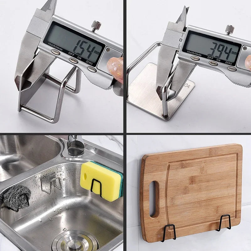 Kitchen Wall Hooks Accessories Storage Organizer Self Adhesive Drain Drying Rack Stainless Steel Sink Sponges Holder