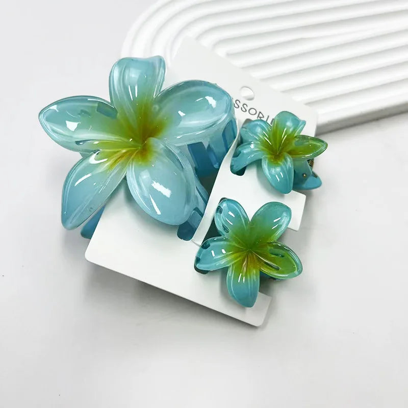 3Pcs/Set Sweet Flower Colroful Gradient Hair Claws Ponytail Cip Clamp Barrettes Hairpins For Women Girl Beach Hair Accessories