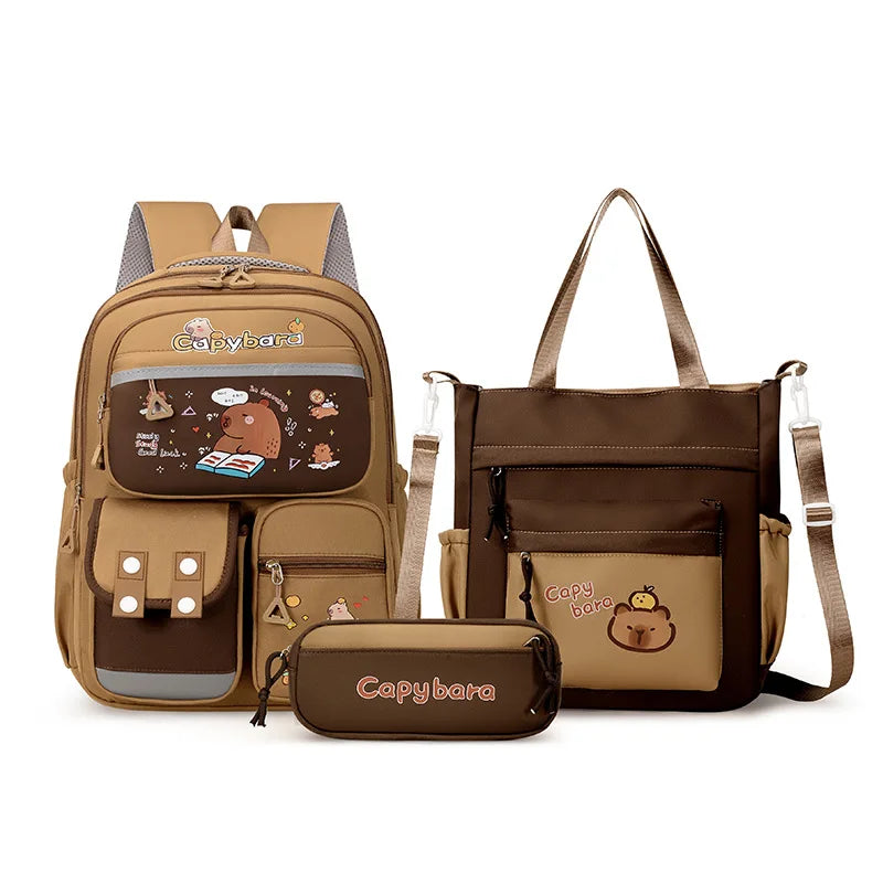 Capybara School Backpack Teens Girls School Bags Set Casual Daypack Kids 3Pcs Book Bag Kawaii Children Schoolbag Travel Backpack