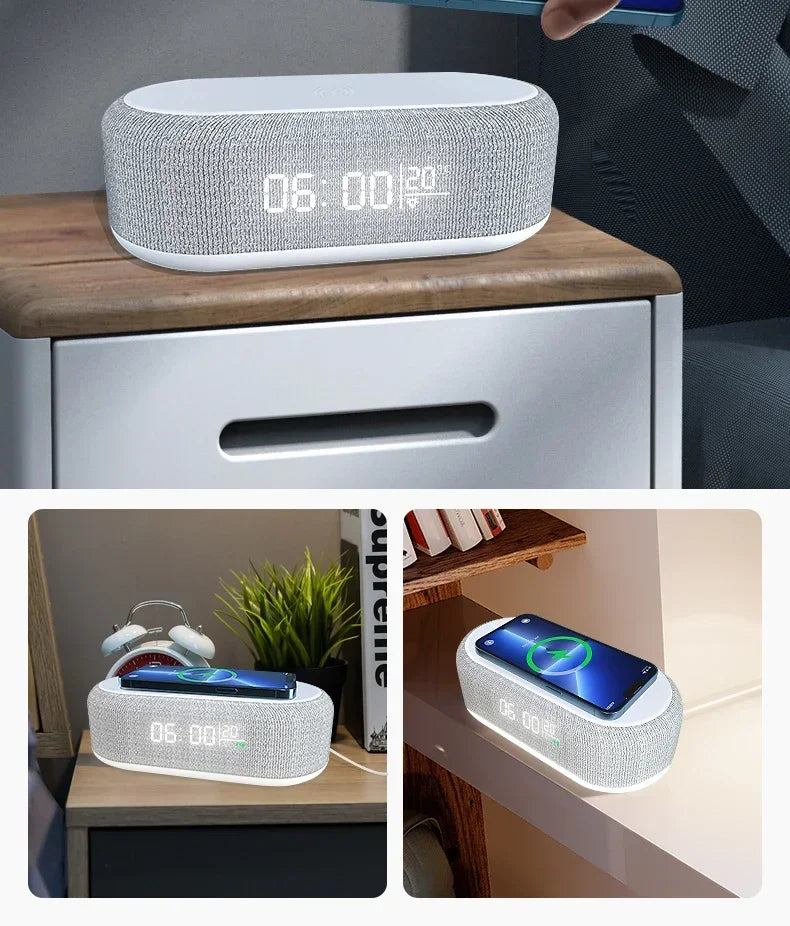 Alarm Clock Wireless Chargers Pad Phone Bedroom Lamp Night Light Desk Thermometer For iPhone 17 16 15 14 13 Fast Charging Dock