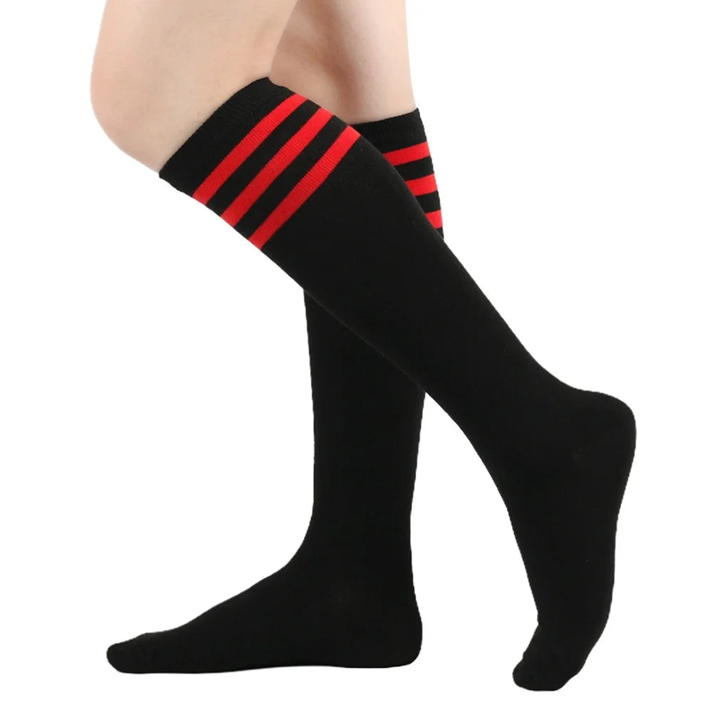 Solid knee length socks women's striped Lolita warm hip-hop sports socks  Harajuku socks JK white sock