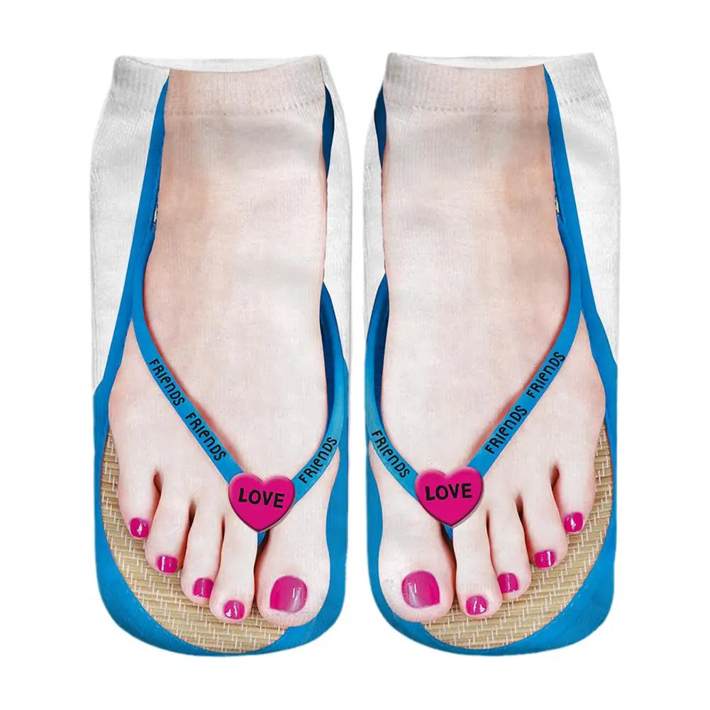 1 Pair 3D Printing Pattern Flip Flop Socks Funny Socks for Women Flip-flop Ankle Socks Low Cut Floor Socks Hosiery Novelty Gifts