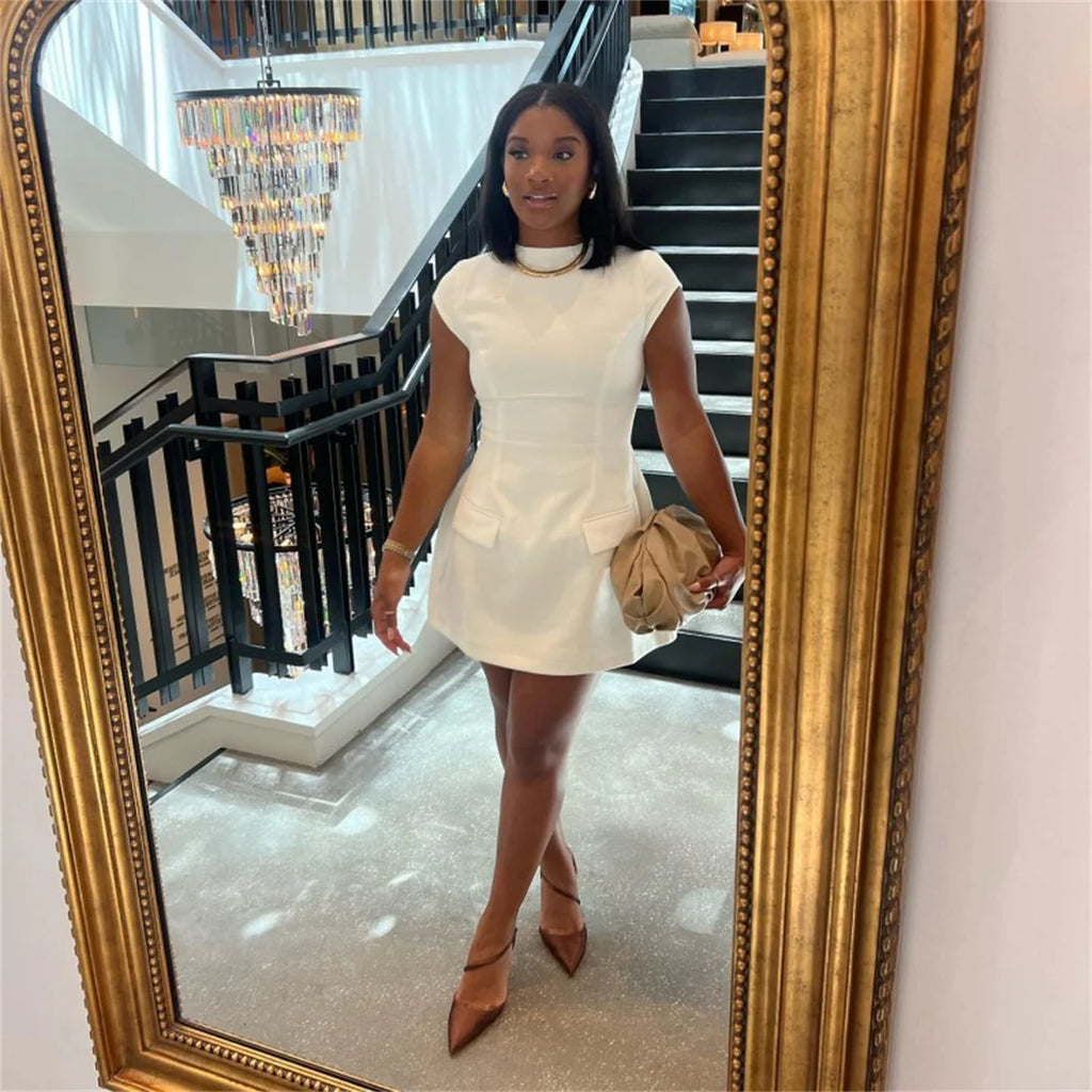 2025 Women‘s Sexy Slim Fit Hollow Mini Dress Spring New Y2K Sleeveless A- LINE Black Dress High Street Commute Elegant Dresses