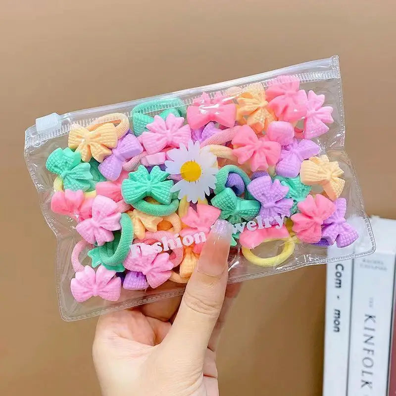 10/20Pcs Cute Cartoon Elastic Hair Bands for Girls – Soft, No-Damage Mini Scrunchies, Kids Hair Ties Accessories