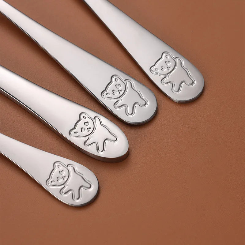 1/4pcs Baby Teaspoon Spoon Food Feeding Fork Knife Utensils Stainless Steel Kids Learning Eating Habit Children Tableware