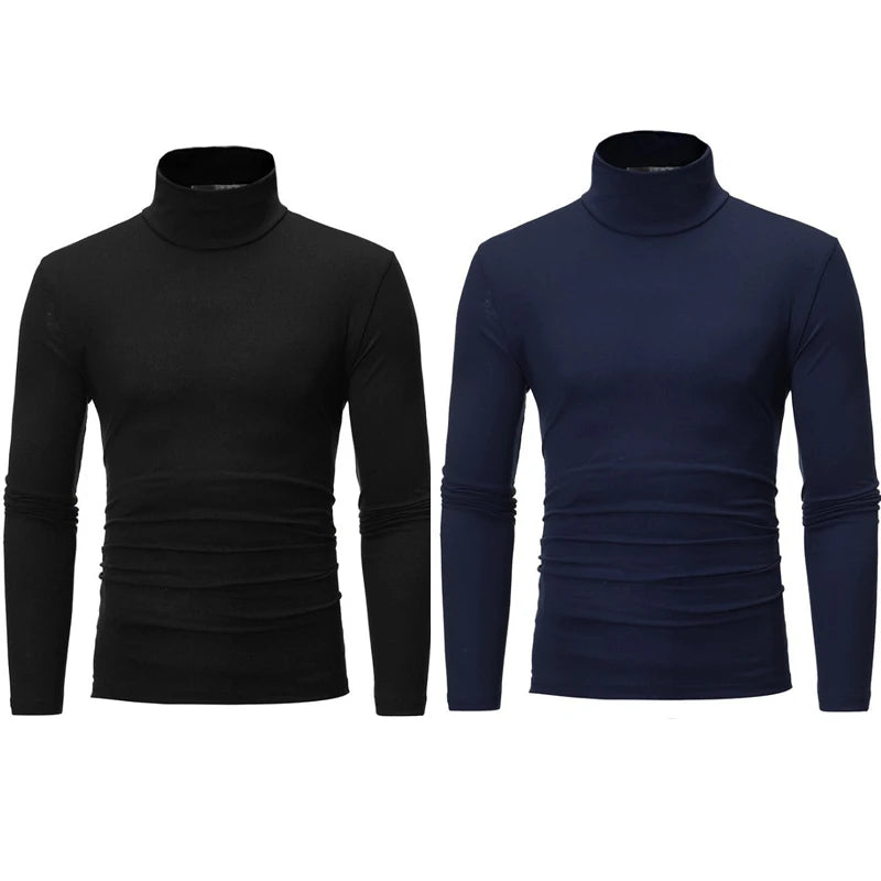 2pcs Men Thin Warm Tops Men's Autumn Long-sleeved Thermal Underwer Male High Collar Fashion T-shirt