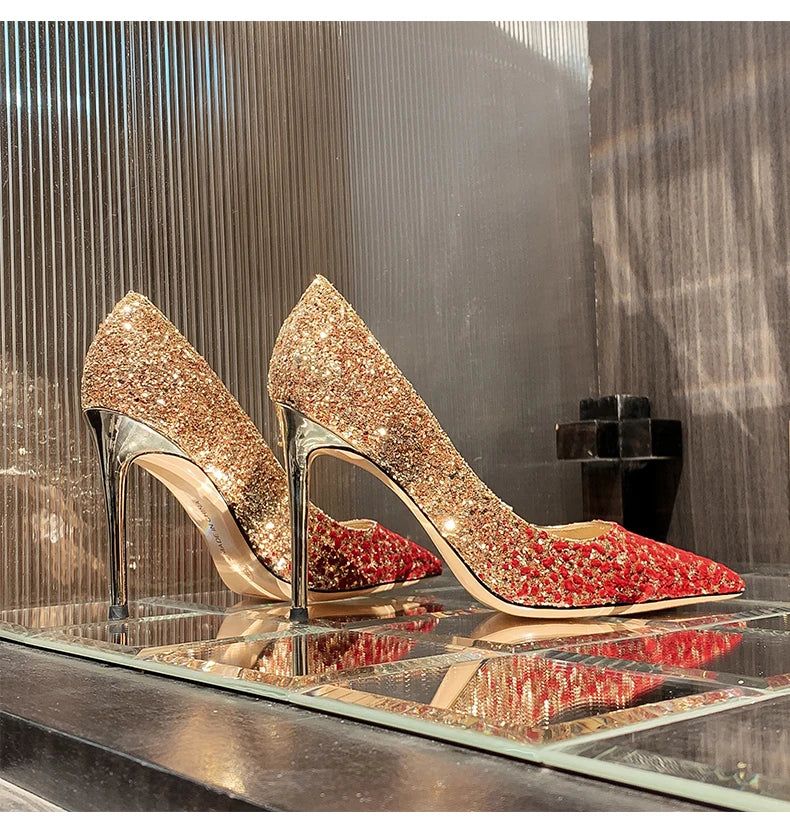 Heels for women luxury women's High Heels Pointed Toe Glitter Red Designer Pumps Wedding Bridal Valentine Ladies shoes Women