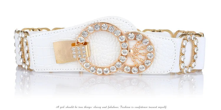 Women's waist belt, women's decorative belt fashionable elastic women's diamond inlay, elastic waistband, widened waist belt