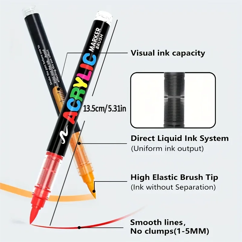 Acrylic  Markers Brush Tip Paint Marker 12-72 Colors Acrylic Paint Pen for Rock Canvas Wood Ceramic Adult Coloring DIY Crafts