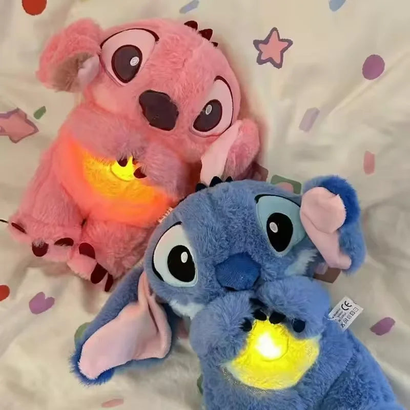 New Luminous Breathing Stitch Baby Sleep Companion Sound Soothing Music Plush Toy with Airbag and Light Doll Breathing Toy Gift
