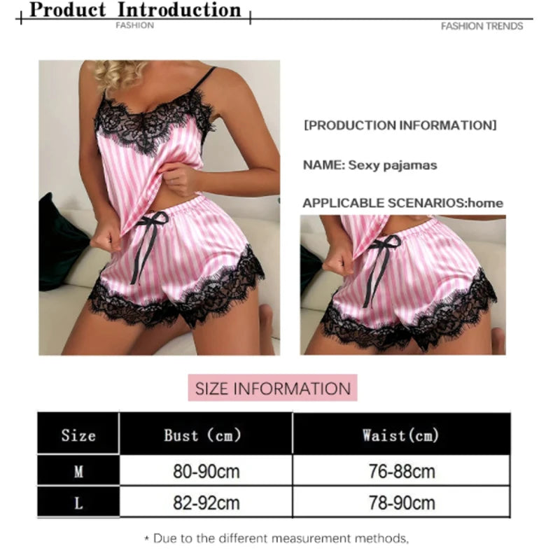 Two Piece Women's V-Neck Sexy Lace Suspender Pajama Shorts Set Casual Women's Sleeveless Sexy Pajama Set