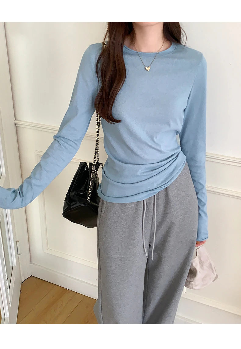 2025 Spring Autumn T shirt Women Tops Solid Slim Fit Long Sleeve O Neck Tshirts Female Casual Streetwear High Quality Base Tees