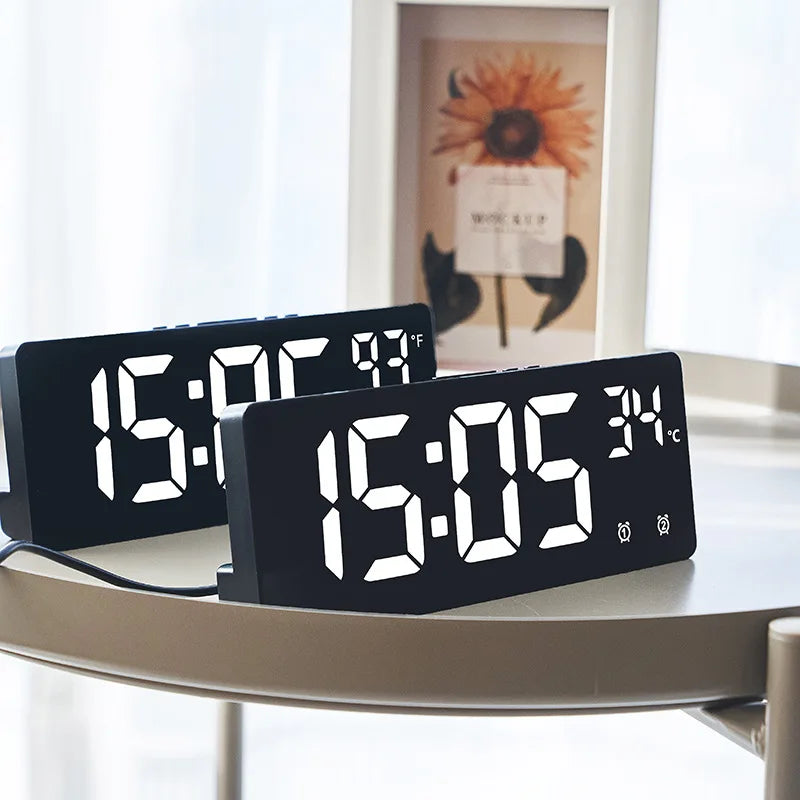 Electronic Clock Voice Control Digital Alarm Clock Temperature Desktop Table Clock Night Mode 12/24H LED Clock Watch Desk