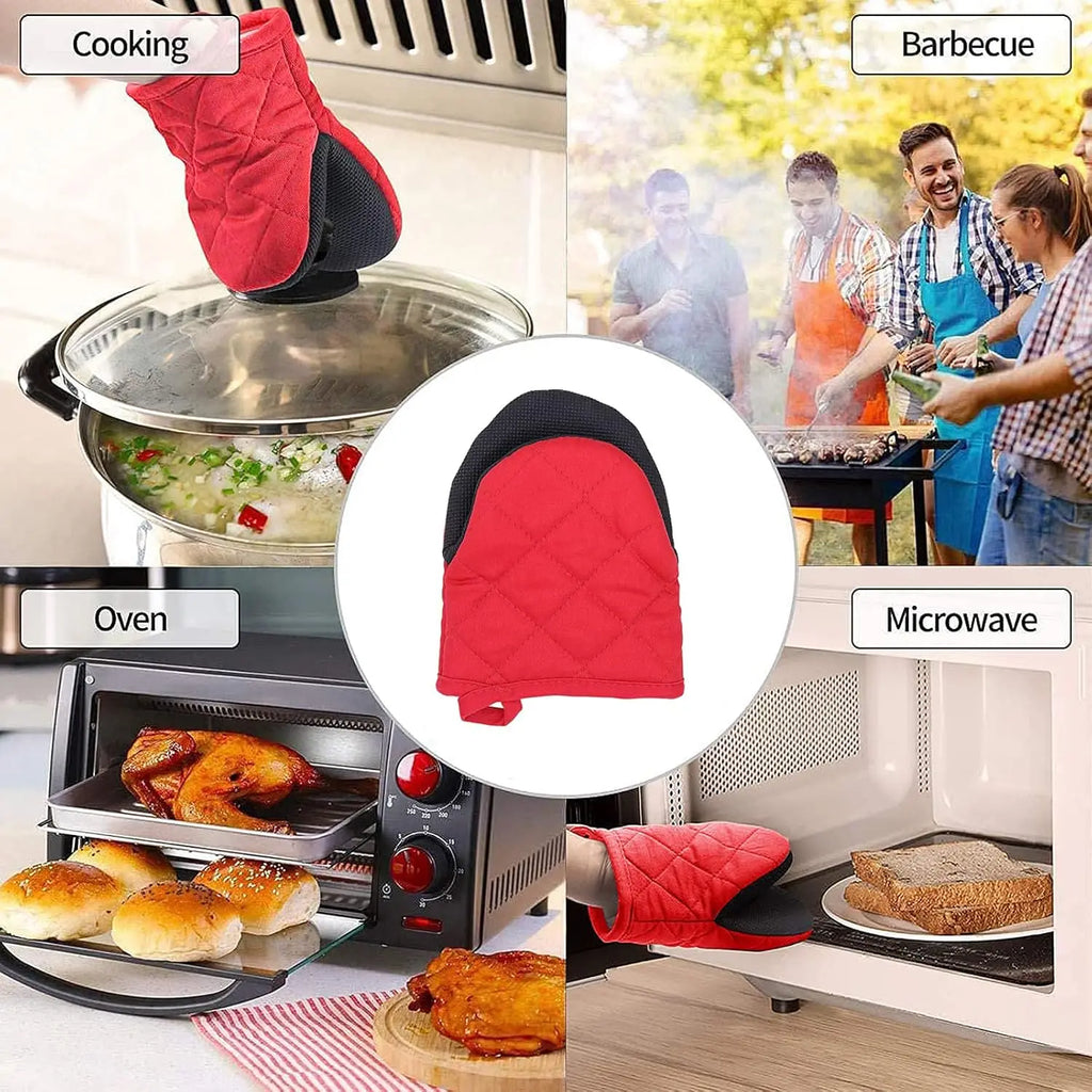 Kitchen Oven Mitts High Heat Resistant Short Oven Gloves Anti-scald Non-Slip Grip Surfaces Hanging BQ Baking Cooking Anti Scald