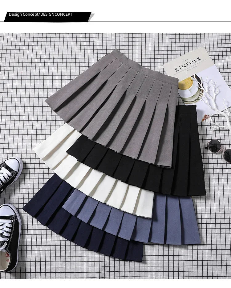 Pleated skirt for women in spring and summer, jk white A-line skirt, new Korean version high waisted skirt, versatile plaid skir