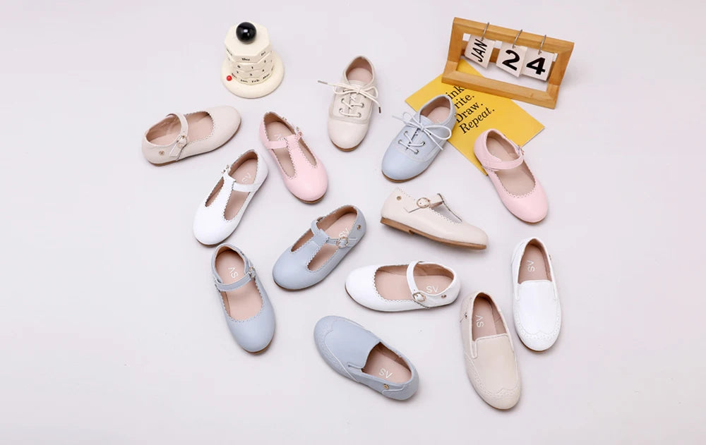 AS New Kids Shoes Children Beige Shoes Baby Boys Leather Shoes Toddler Princess Flats Girls Oxford Fashion Platform Mary Jane