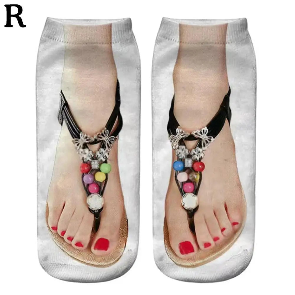 1 Pair 3D Printing Pattern Flip Flop Socks Funny Socks for Women Flip-flop Ankle Socks Low Cut Floor Socks Hosiery Novelty Gifts