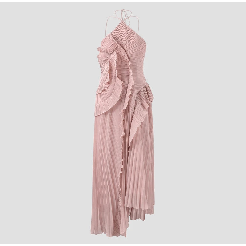 Sweet Gown Neck Strap Modest Irregular Long Dress Ruffle Eye-Catching Women Designers Dresses Summer Elegant Pastel Party Date