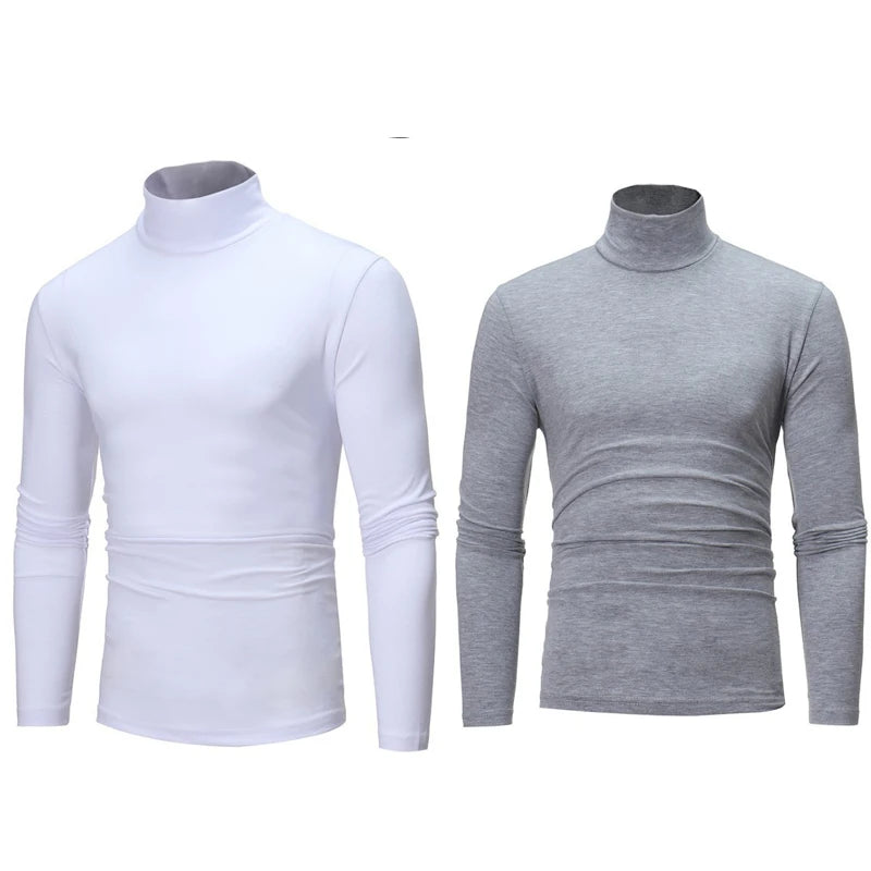 2pcs Men Thin Warm Tops Men's Autumn Long-sleeved Thermal Underwer Male High Collar Fashion T-shirt