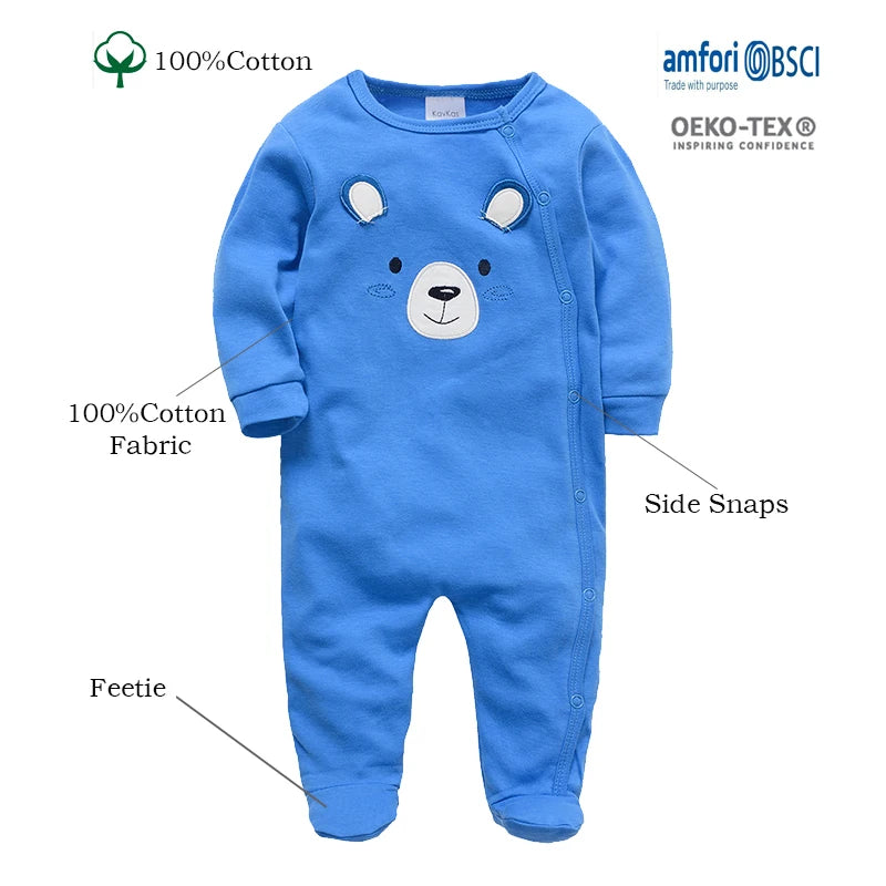KAVKAS 1/2/3 Pcs Baby Boys Rompers Cartoon Print Overalls Cotton Infant Clothing Kids Jumpsuit Newborn Pajimas 0-3 Months