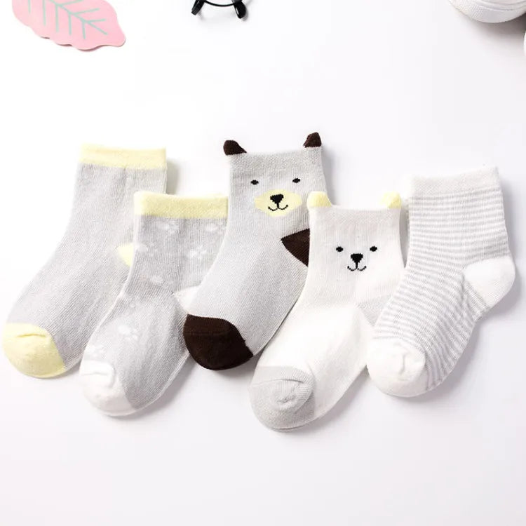 5 Pairs Cartoon Baby Socks Cute Cat Animal Soft Cotton Knit Baby Girl Kids Boy Newborn Boys Children's Socks for 0-6 Years