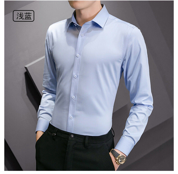 New Plus Size Men Solid Color Business Shirt Fashion Classic Basic Casual Slim White Long Sleeve Shirt Brand Clothes