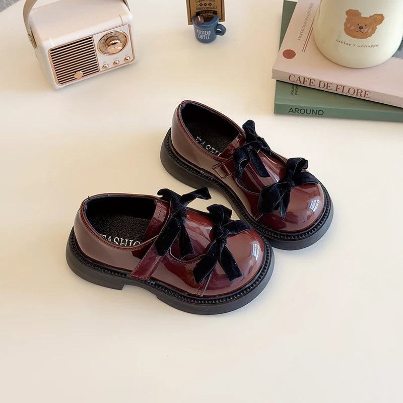 Children Leather Shoes Spring New Princess Shoes for Girls Wine Red Versatile Kids Fashion Wedding Party Mary Jane Shoes Glossy