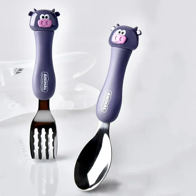 Cartoon Animal Kids Spoon and Fork Set Dessert Spoon for Children Fork Baby Tableware Gadgets Children's Cutlery Kids Favours