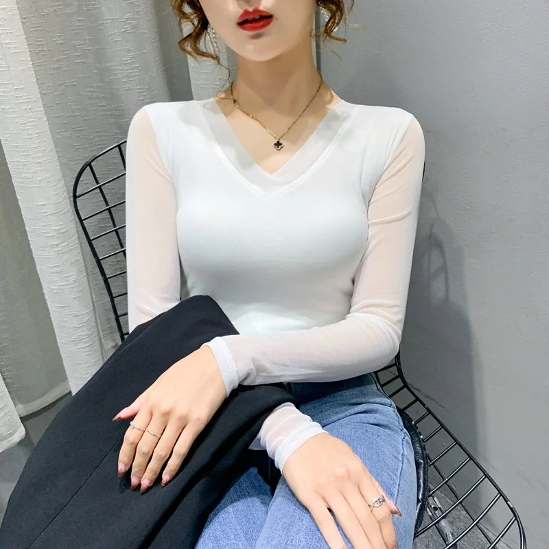 Women's Slim Fit V-Ne T-irt Me Inner Wear Top Spring Autumn Season Faionable Base irt Breathable Wear Resistant