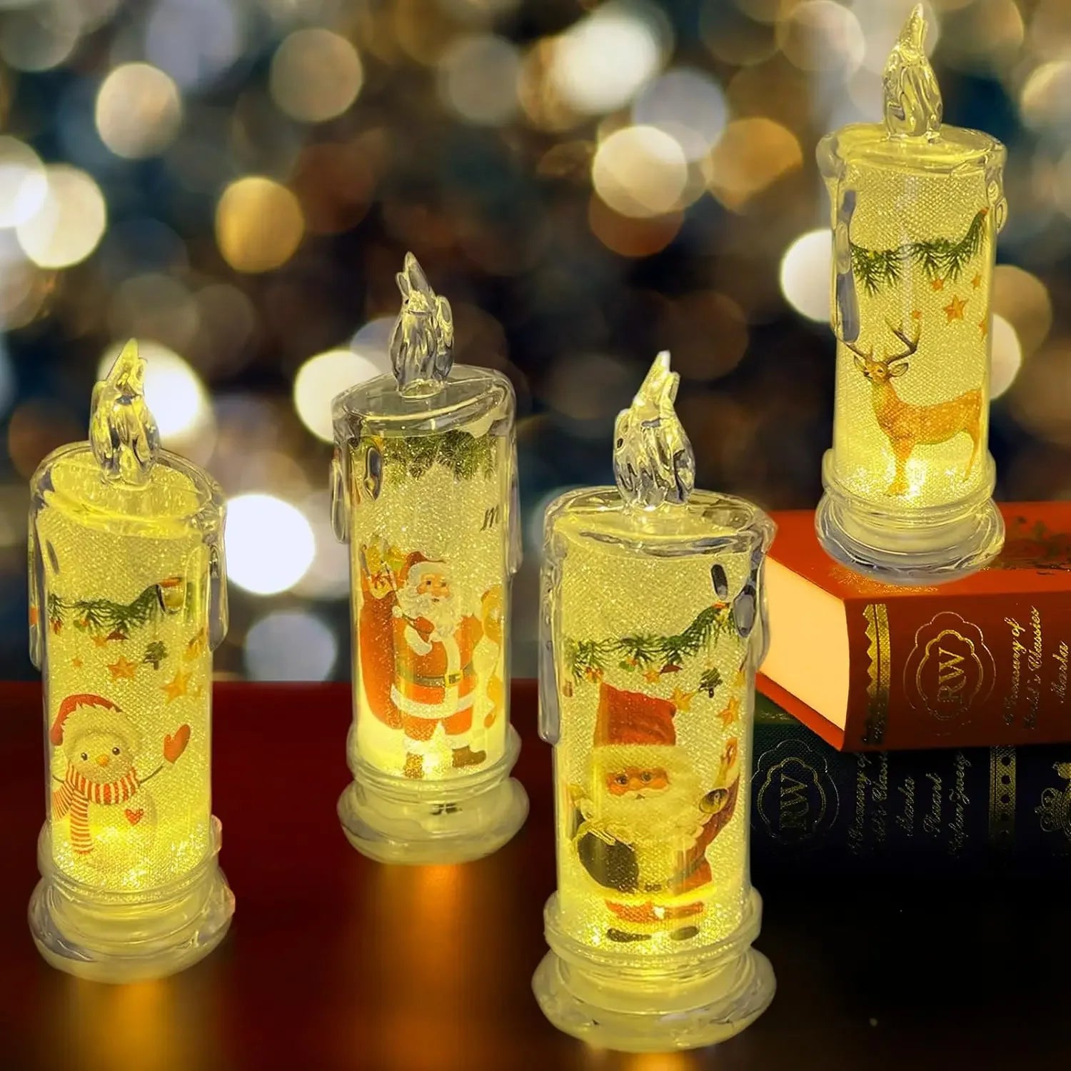 1-5PCS Flameless LED Christmas Electronic Candle Realistic Dripping Tears Santa Claus Snowman Ornaments Holiday Decorative