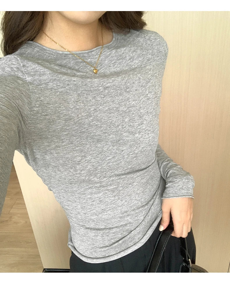 2025 Spring Autumn T shirt Women Tops Solid Slim Fit Long Sleeve O Neck Tshirts Female Casual Streetwear High Quality Base Tees