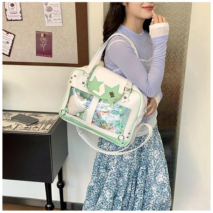 Y2K Trendy Star Ita Bag Lolita Girl Transparent Pocket Fashion Crossbody Bag Women's DIY Display Shoulder Bag Cute Purse Handbag