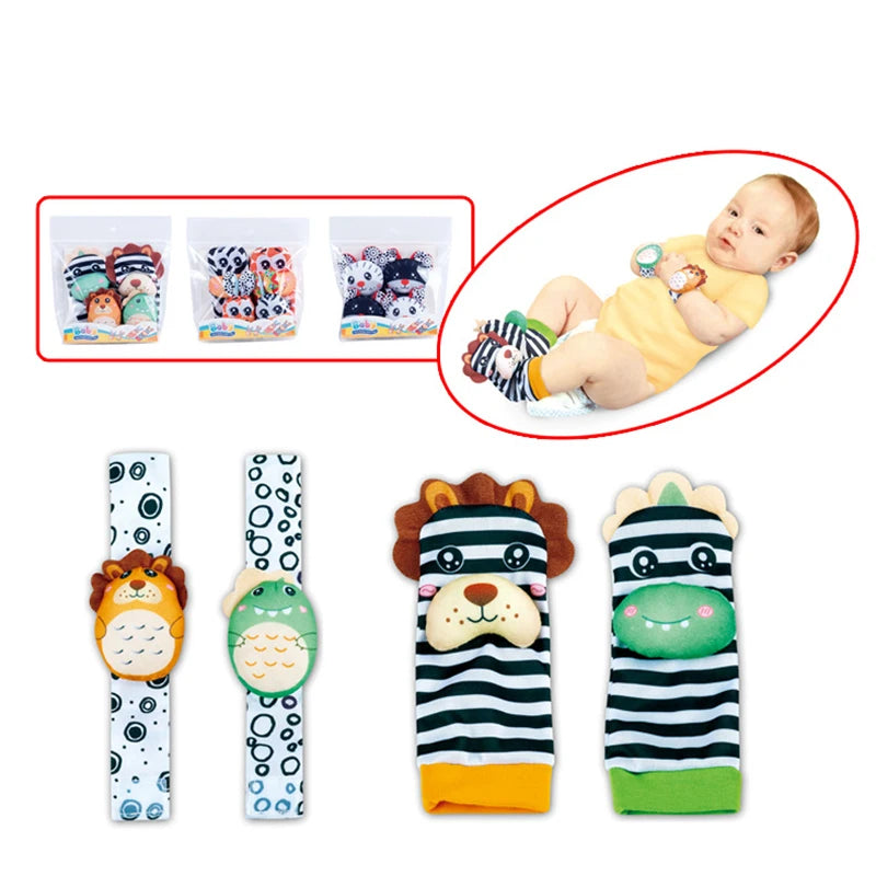 Baby Wrist Rattles Socks Newborn Animal Socks Infants Foot Finder Wrist Strap Baby Socks Sensory Toys Baby Toys 0-12 Months Gift