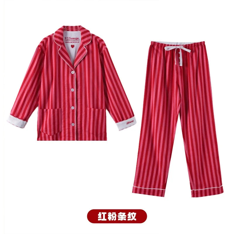 Autumn Winter Women PJS Cotton Ground Wool Sleepwear Warm Thick Cartoon Long Sleeve Pants Pajamas Ladies Homewear Month Clothes