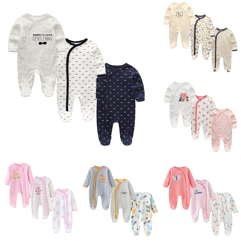 Kiddiezoom 3 Pcs/Lot Autumn Winter Unisex Cartoon Long Sleeve Baby Boy Girl Romper 100%Cotton Soft Newborn Jumpsuits Clothing