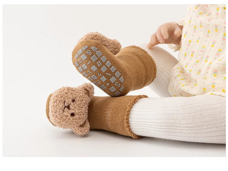 Cute Bear Baby Socks for Boys Girls Winter Soft Cotton Thicken Socks Anti Slip Babies Accessories for Newborn Toddler Sock Kids