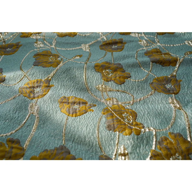 Lake Green Gold Silk Embossed Yarn Dyed Jacquard Fabric Spring Autumn Tutu Skirt Palace Style Dress Making Fabric 50cmx140cm