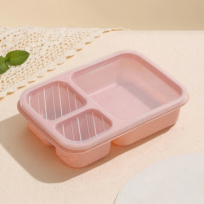 Lunch Box Reusable 3 Compartment Divided Bento Box Kid School Adult Office Food Storage Containers Outdoor Portable Plastic Box