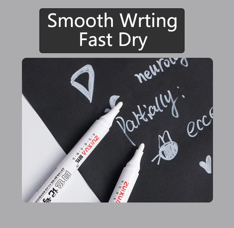 White Marker Pens set Oily Waterproof White Gel Pen DIY Graffiti Sketching Marker Stationery Writing School Supplies brush