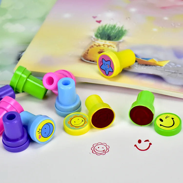 10pcs Assorted Stamps for Kids Self-ink Stamps Children Toy Stamps Smiley Face Seal Scrapbooking DIY Painting Photo Album Decor