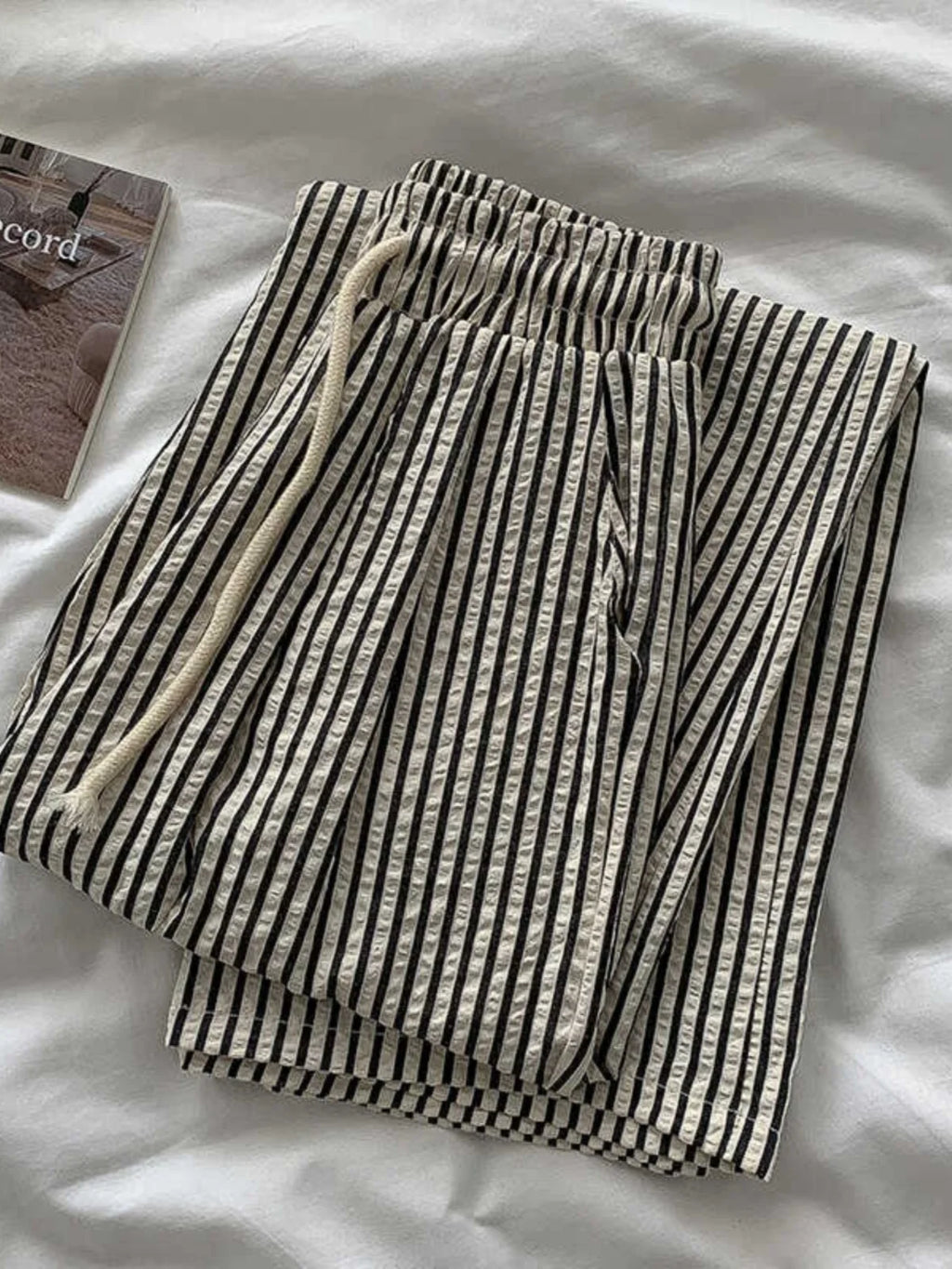 Korean Laid-ba Striped Drapey Casual Pants Women's High-waist Elastic Thin Straight Long Trousers Summer Faion Commute
