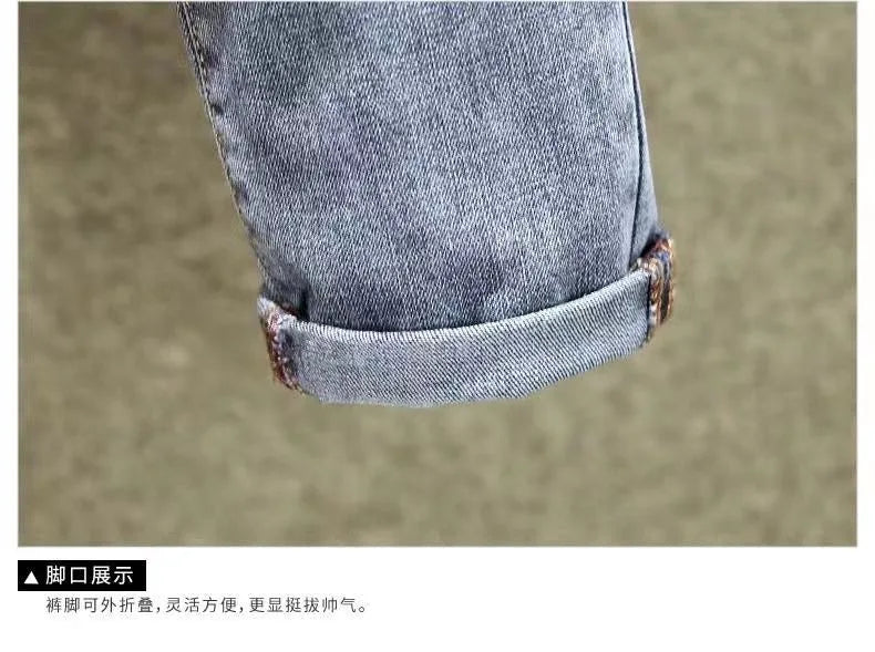 Autumn and Spring Printed Straight Leg Vintage Sports Denim Pants for Men Casual Comfortable High Quality Elastic Denim Pants