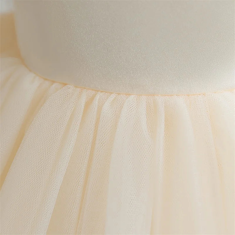 Flower Girl Dresses for Wedding Kids Backless Tulle Tutu  Princess Prom Party Clothes Baby 1st Birthday Baptism White Dress