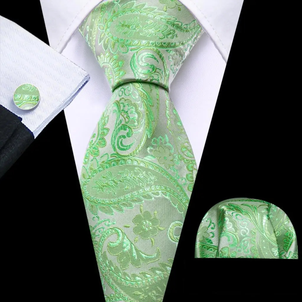 Barry.Wang Green Mint Teal Men Tie Hanky Cufflinks Set Jacquard Olive Sage Lawn Cyan Necktie for Male Wedding Business Gift