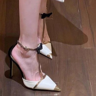 High Heels 2025 New Bow French Temperament Pointed Heel One Word with Sandals Women