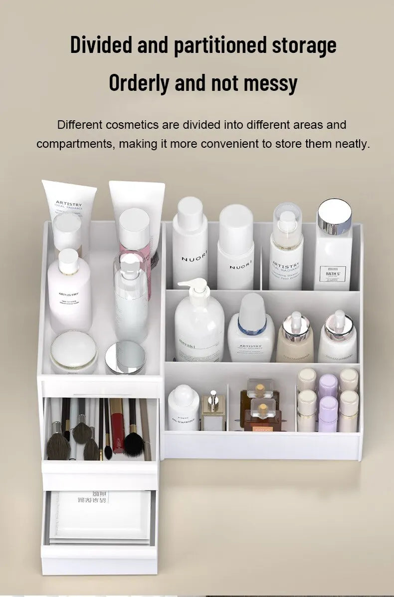 1pc White New Drawer Makeup Storage Box Dormitory Finishing Plastic Shelf Cosmetics Skin Care Dressing Table Desktop