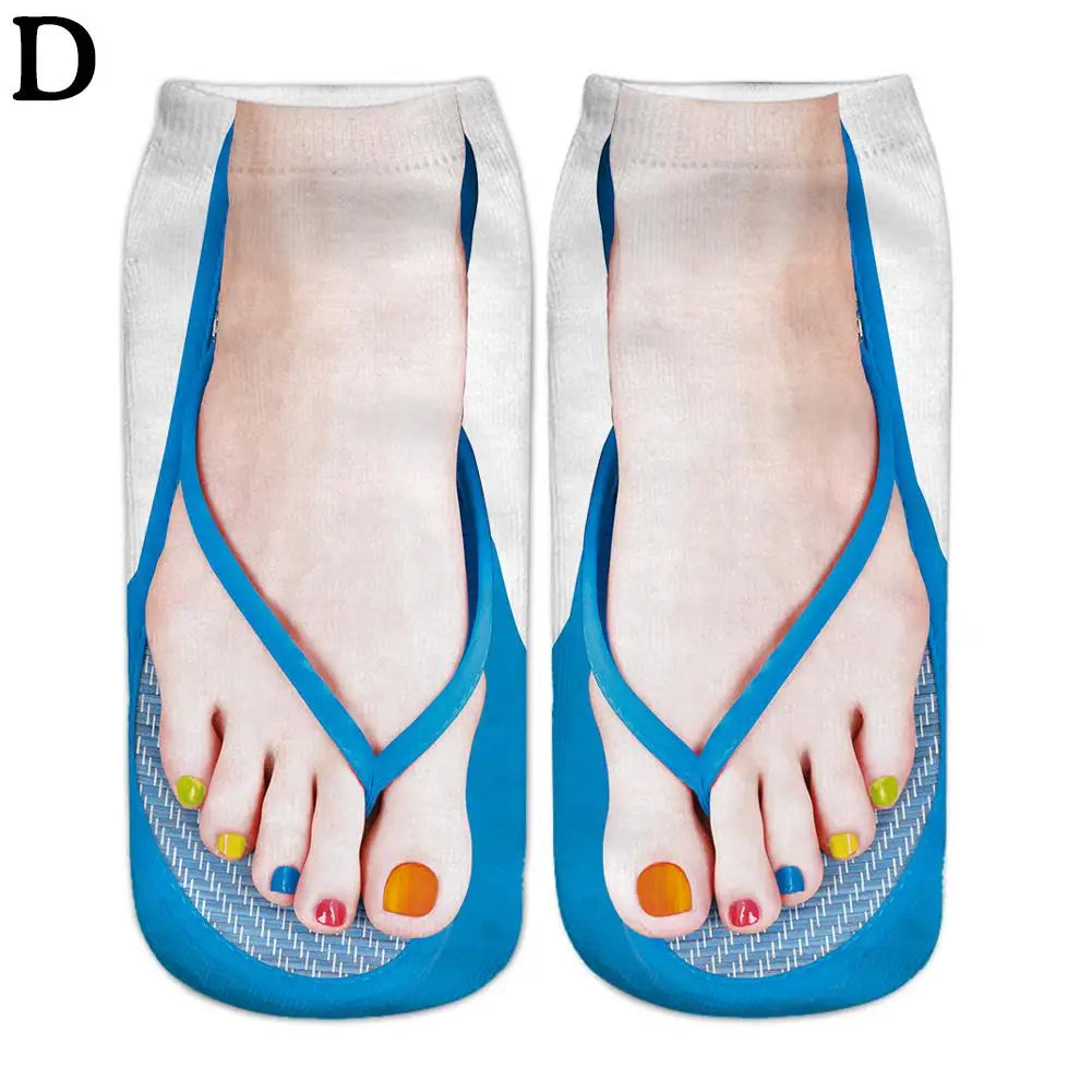 1 Pair 3D Printing Pattern Flip Flop Socks Funny Socks for Women Flip-flop Ankle Socks Low Cut Floor Socks Hosiery Novelty Gifts