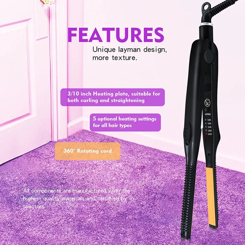 2-in-1 Professional Hair Straightener and Curling Iron Mini Ceramic Straightener with Adjustable Temperature Small Flat Iron
