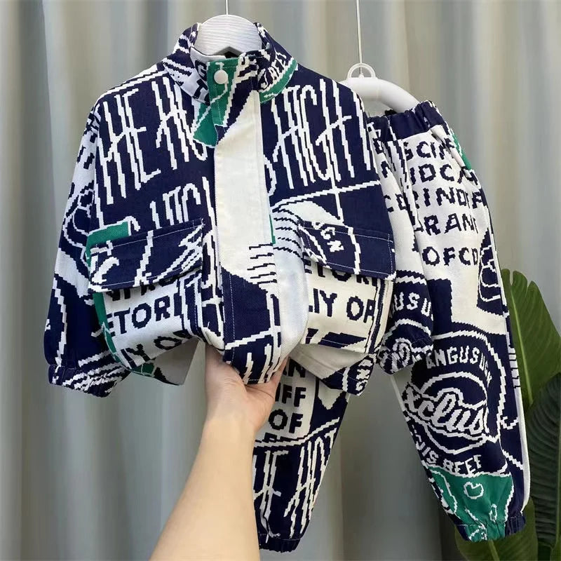 Boys Set Spring and Autumn 2024 New Children's Handsome Clothes Trendy Baby Autumn Fashion Cowboy Two Piece Set Kids Outfits